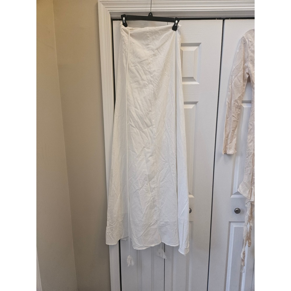 Commense White Wrap Maxi Skirt with Tassel Ties Small NWT